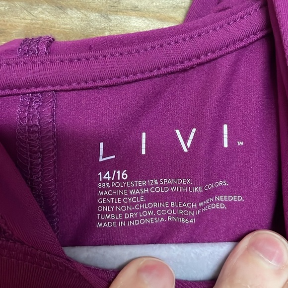 Livi Active size 14/16 Sleeveless Purple Athletic Hoodie Workout Stretchy Top - Picture 2 of 6